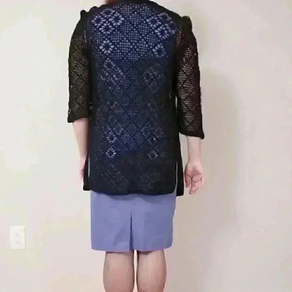 NEW CROCHET BLACK LONG VEST - Picture 2 of 3